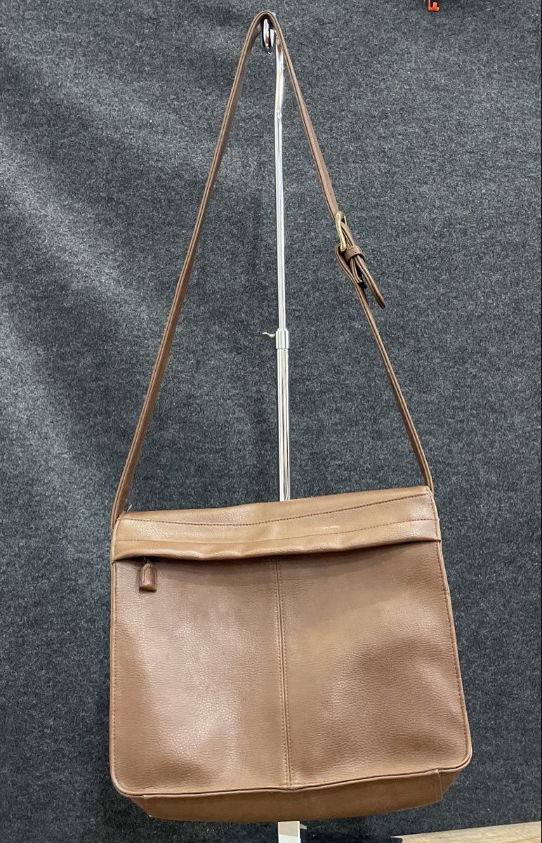 Nine West Brown Leather Satchel Crossbody Messenger Bag Large Vintage Gold HW