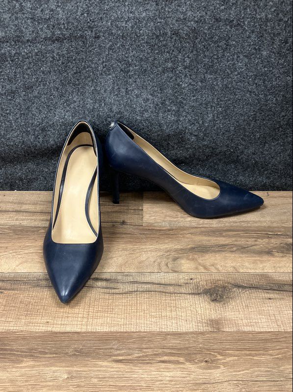 Michael Kors Navy Blue Leather Pointed Toe Stiletto Pumps Size 9.5M