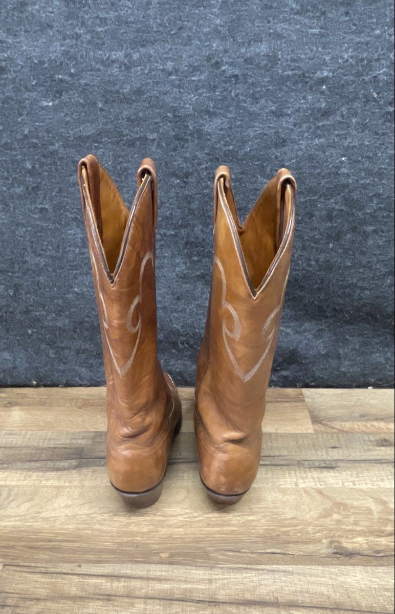 Vintage 90s J. Chisholm Tan Leather Western Cowboy Boots Women's Size 6 M