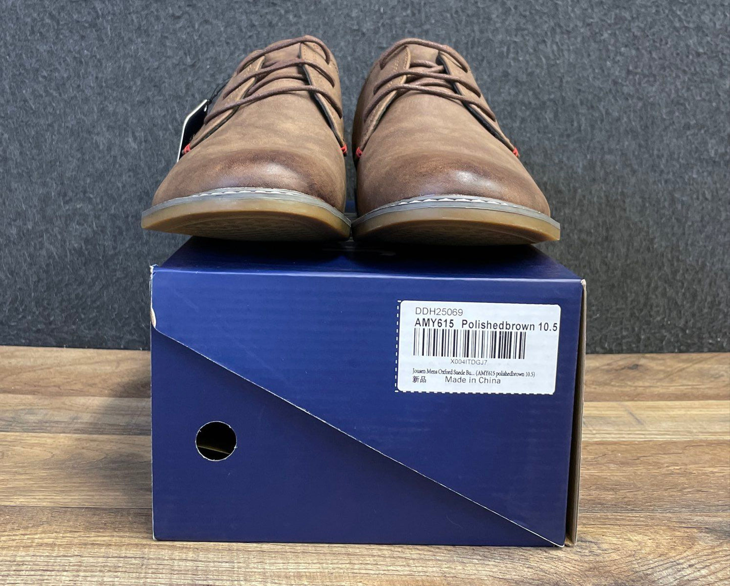 Jousen AMY615 Polished Brown Plain Toe Oxford Men's Dress Casual Shoes Size 10.5