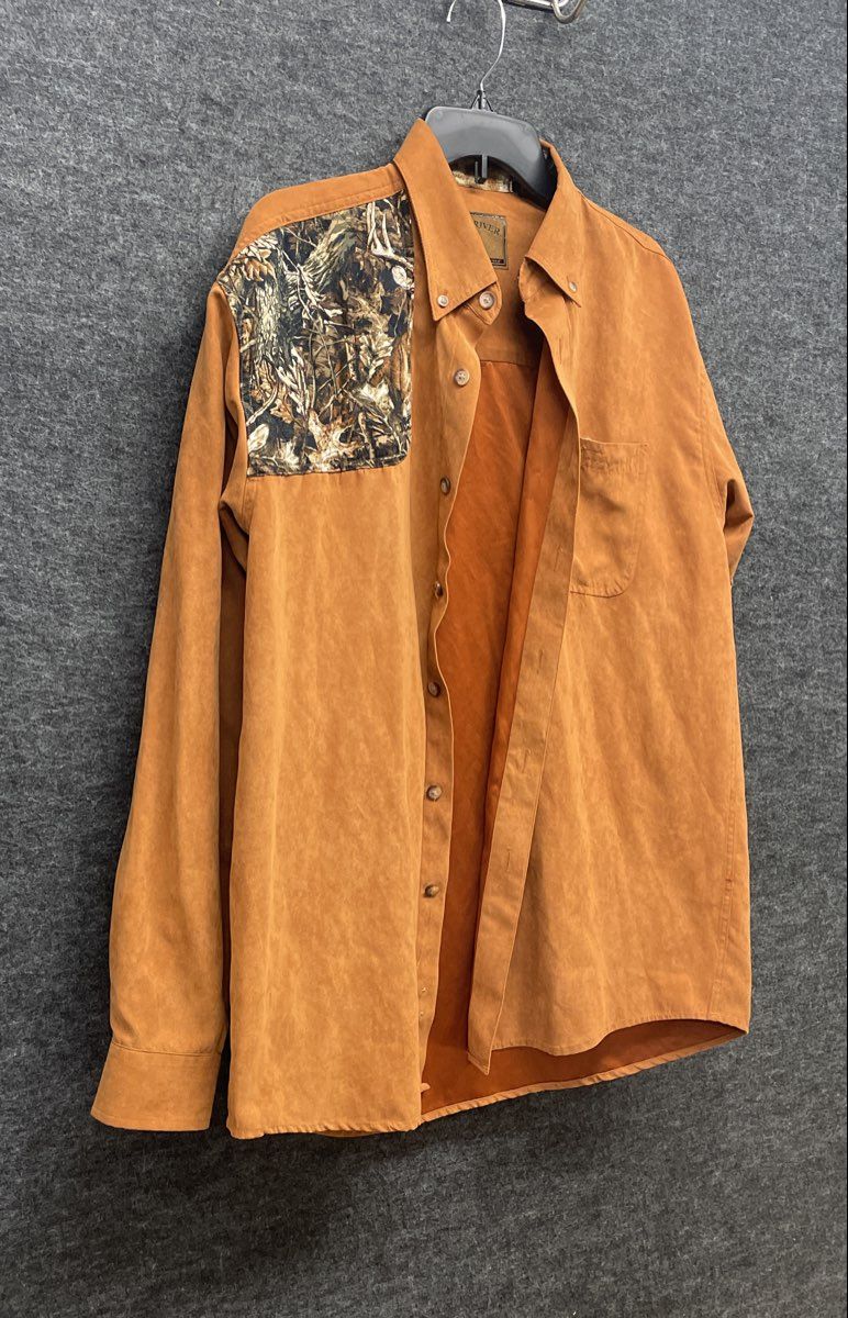 Vintage 90s North River Faux Suede Camo Patch Hunting Shirt Jacket Sz M