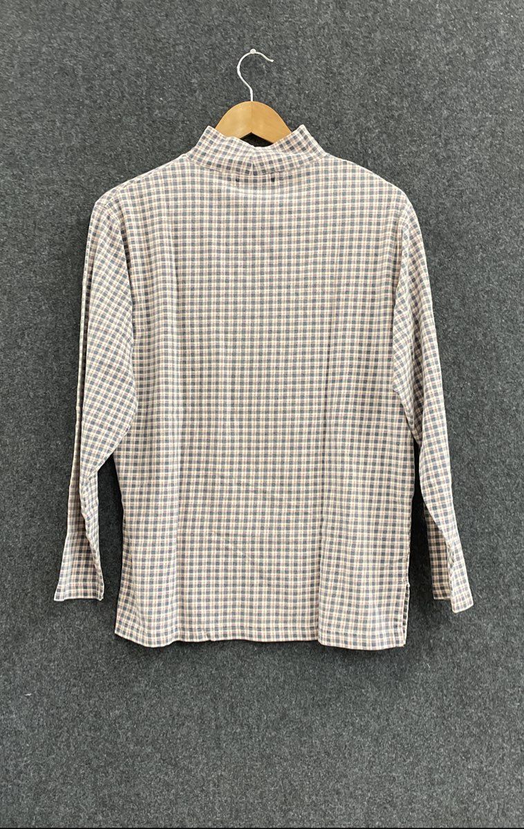 Eddie Bauer Women's Mock Neck Long Sleeve Shirt Blue Pink Plaid Vintage 90s Sz M