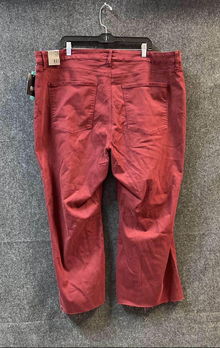 Kut From The Kloth Women's Maroon High Rise Meg Fab Ab Wide Leg Raw Hem 24W NWT