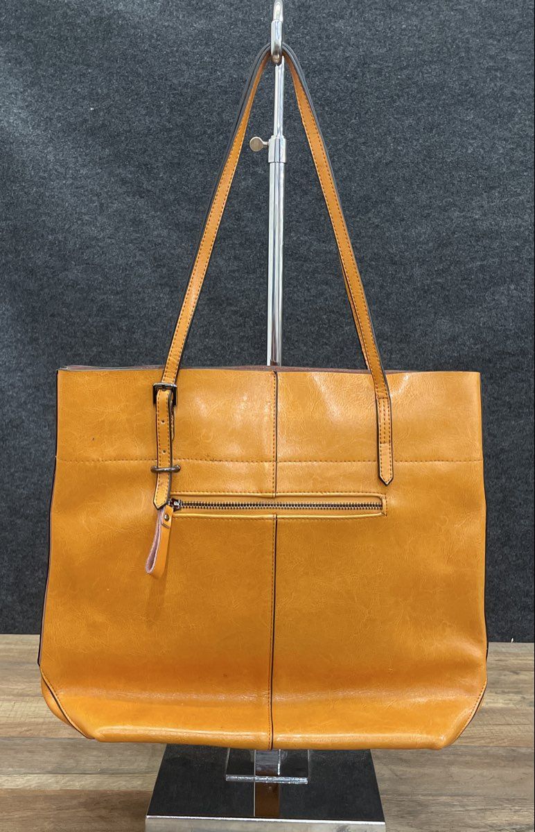 Unbranded Orange Pebbled Leather Tote Bag Large Shoulder Bag Double Handle