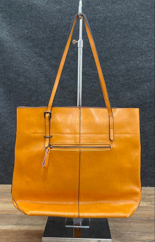 Unbranded Orange Pebbled Leather Tote Bag Large Shoulder Bag Double Handle