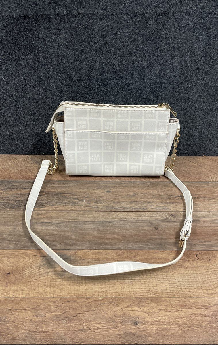 Steve Madden White Monogram Logo Crossbody Bag Gold Tone Hardware
