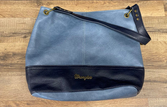 Wrangler Blue Two-Tone Textured Leather Hobo Shoulder Bag Brass Hardware