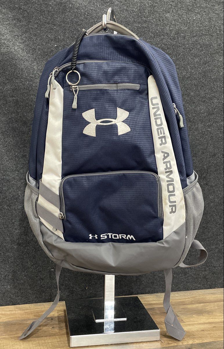 Under Armour Hustle Storm Blue Grey White Fabric Backpack Large