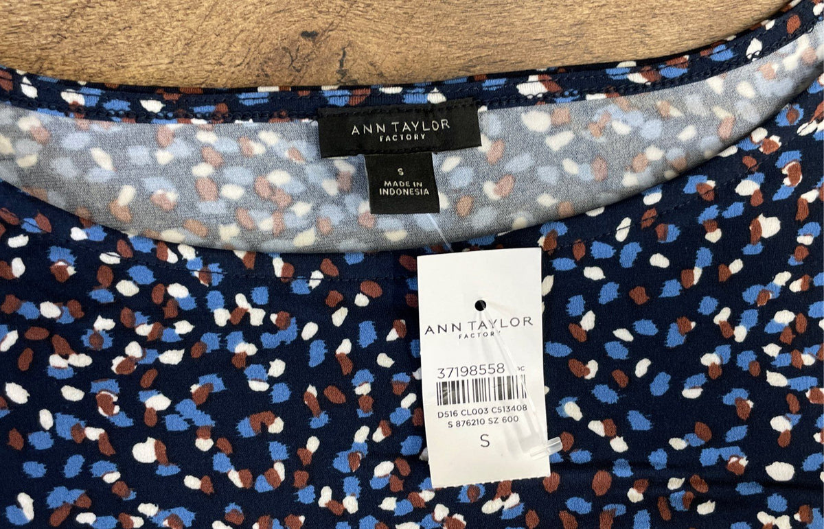Ann Taylor Factory Women's Blue Abstract Print 3/4 Sleeve Dress NWT Size S