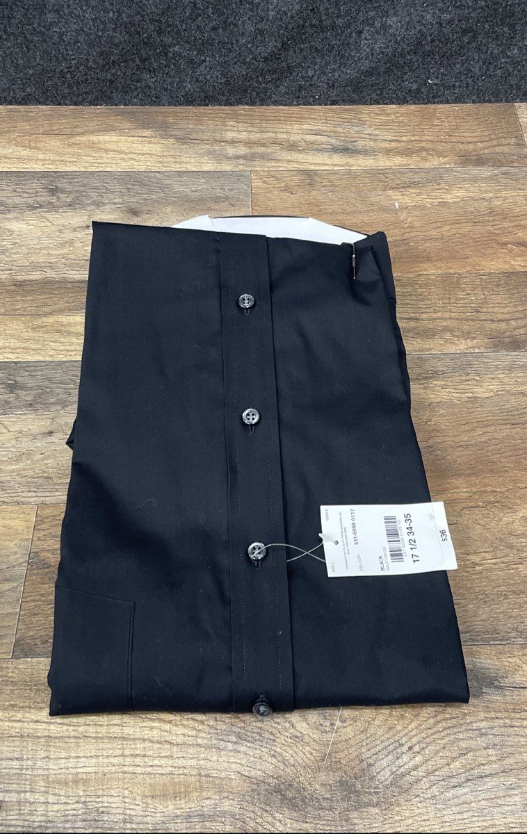 Stafford Men's Black Easy-Care Broadcloth Dress Shirt Reg Fit 17.5 34-35 NWT