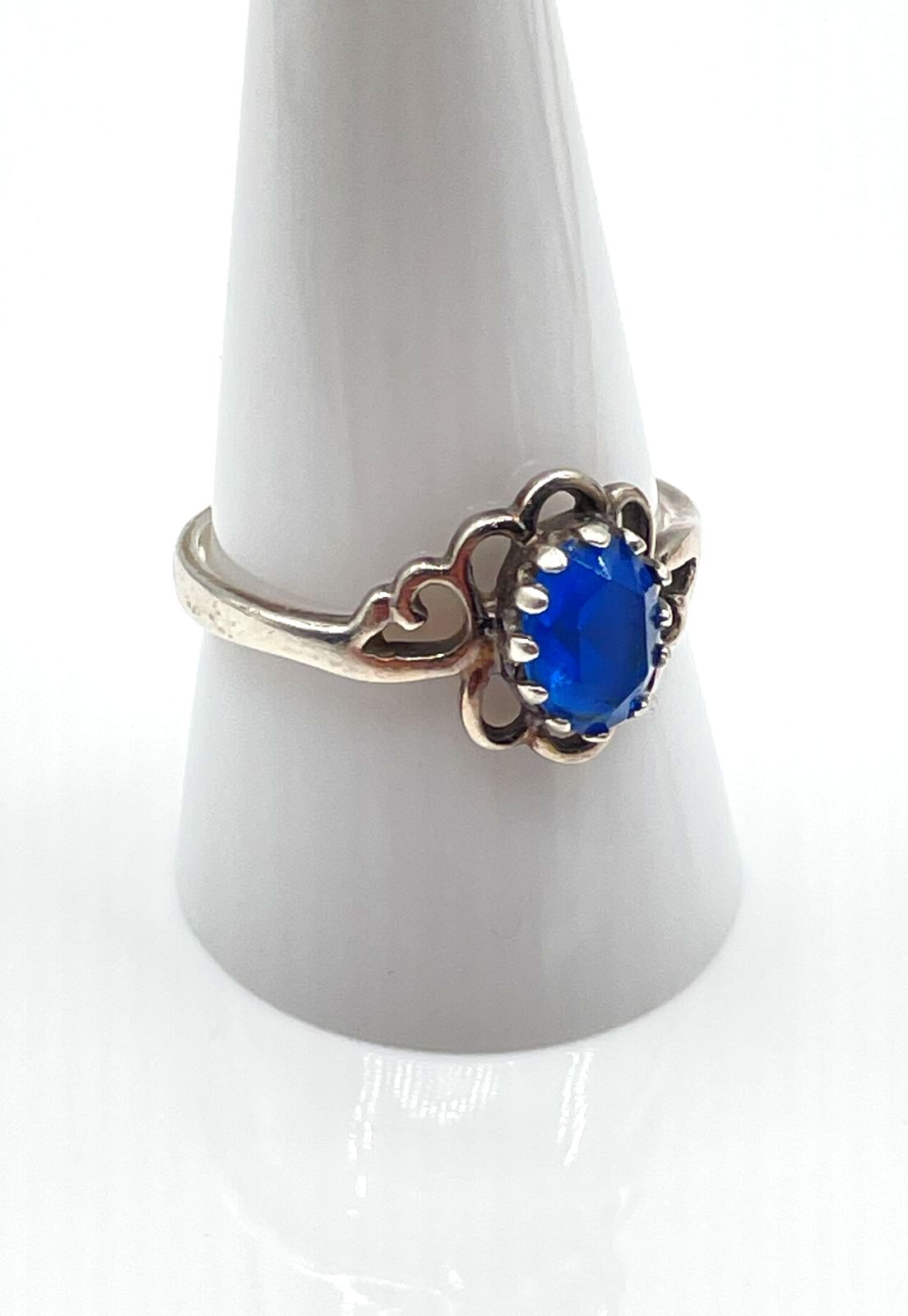 SETA 925 Sterling Silver Flower w/ Blue CZ Ring 2.9g