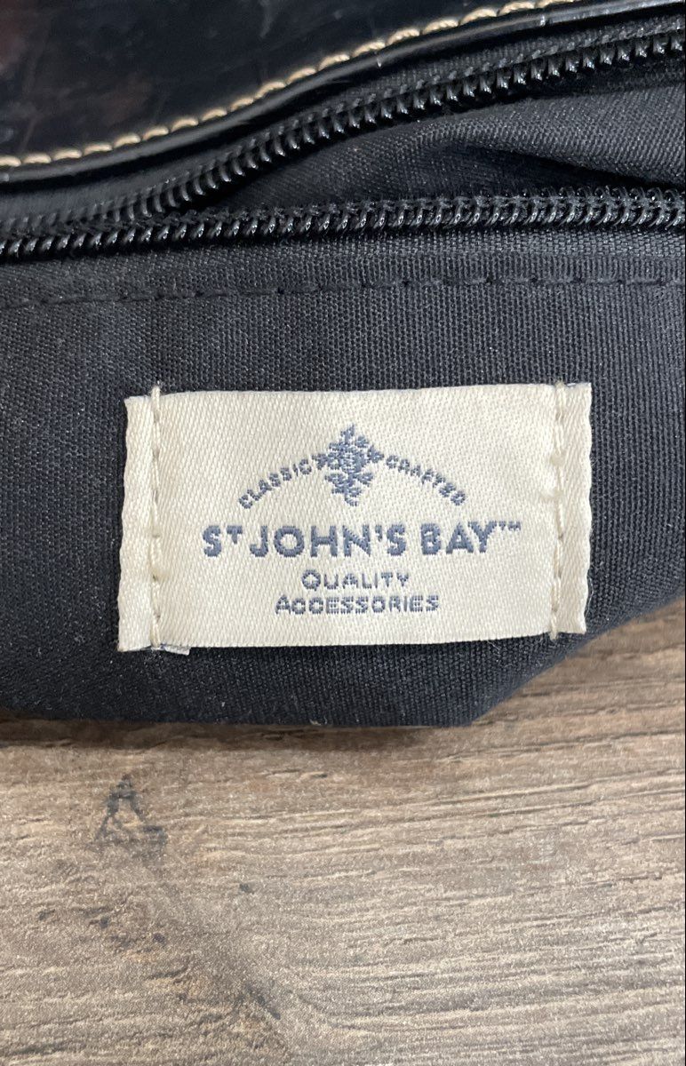 St. Johns Bay Black Croc Embossed Leather Tote Bag Large Shoulder Bag