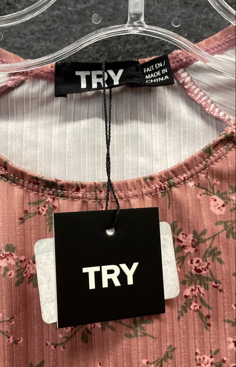 TRY Women's Pink Floral Ribbed Swim Dress CoverUp Long Sleeve NWT Sz 14