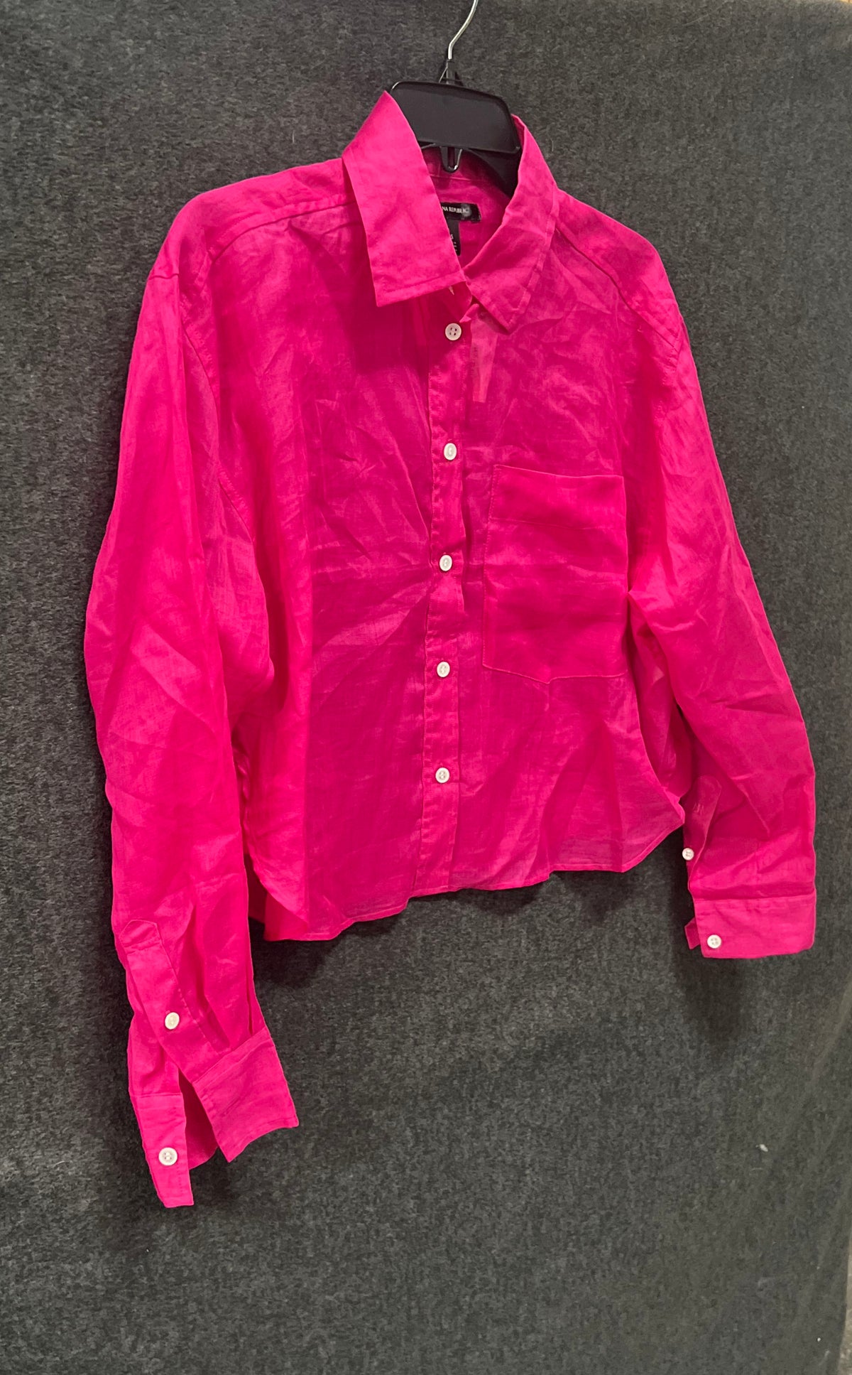 Banana Republic Women's Pink Ramie Long Sleeve Cropped Button Down Sz S NWT