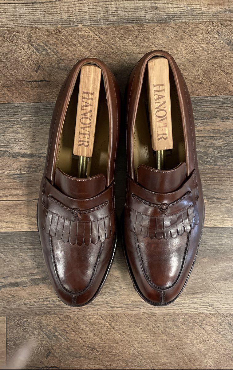 Johnston & Murphy Brown Leather Kiltie Braided Loafers Size 11 EEE