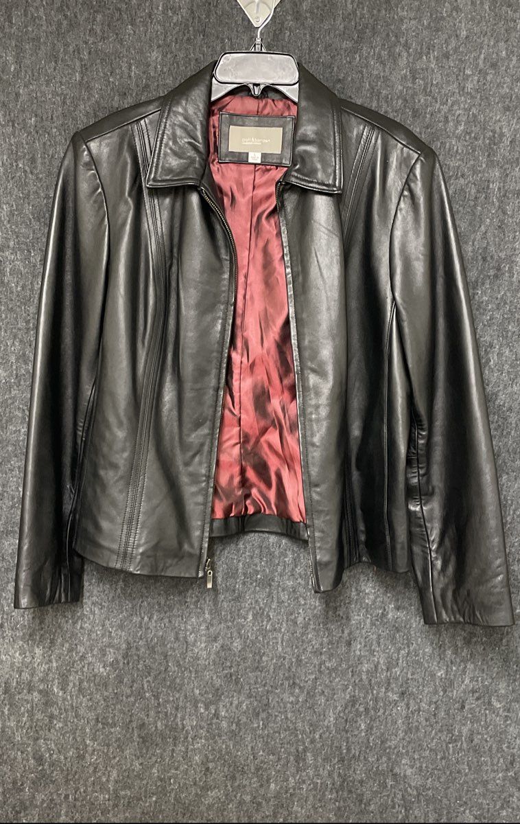 Croft & Barrow Women's Black Lambskin Leather Full Zip Jacket Sz L