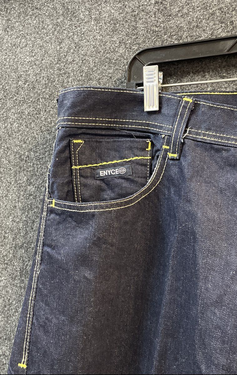Enyce Men's Dark Wash Baggy Jeans Yellow Contrast Stitching Sz 40