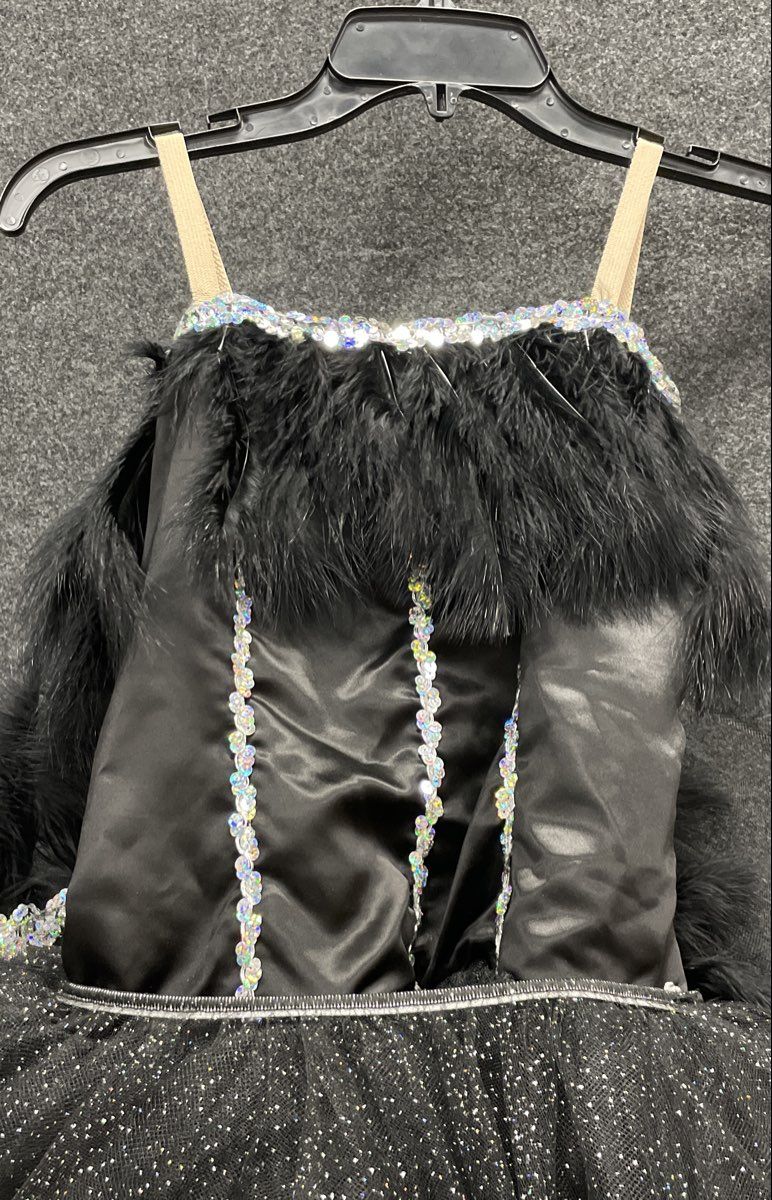 Curtain Call Costumes Girls Black Feather Sequin Dance Tutu Leotard Sz 10A USA