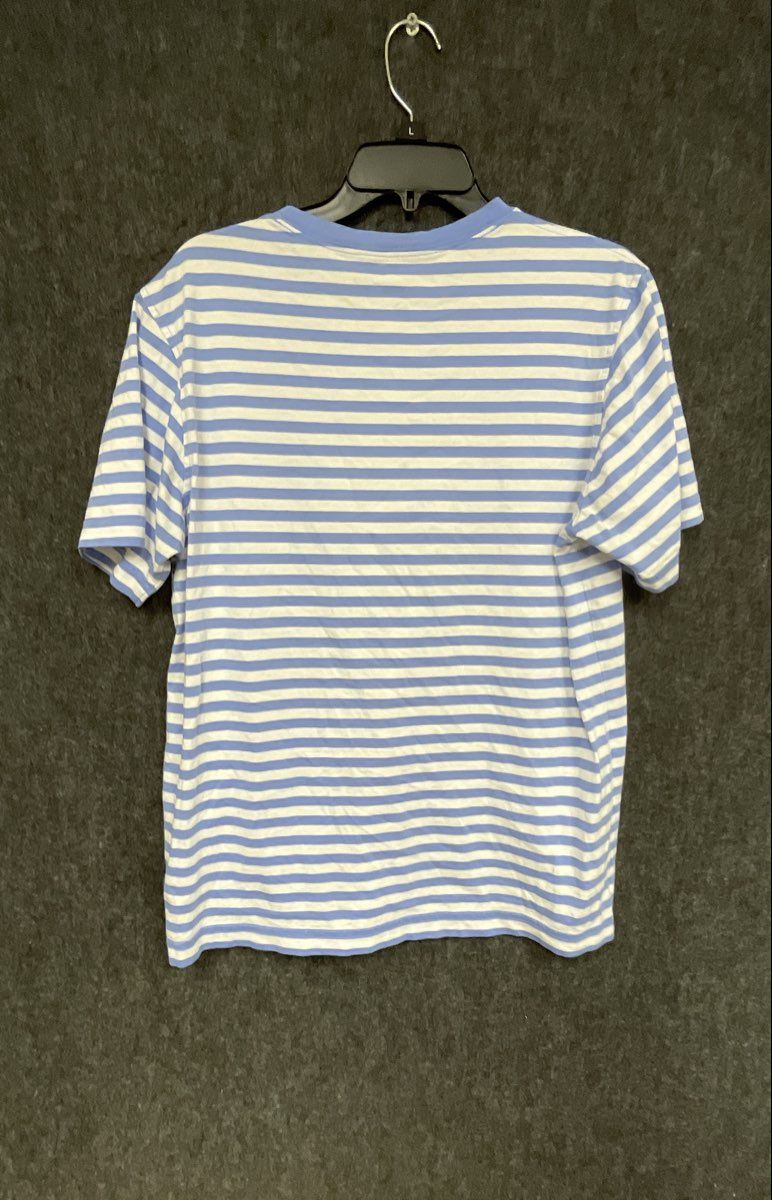 Lands' End Men's Blue White Striped Crewneck Short Sleeve T-Shirt Size M