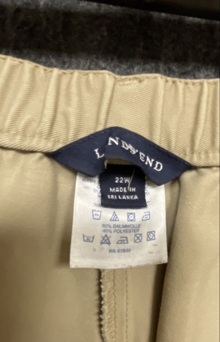 Lands' End Women's Khaki Flat Front Back Elastic Waist Pants Sz 22W