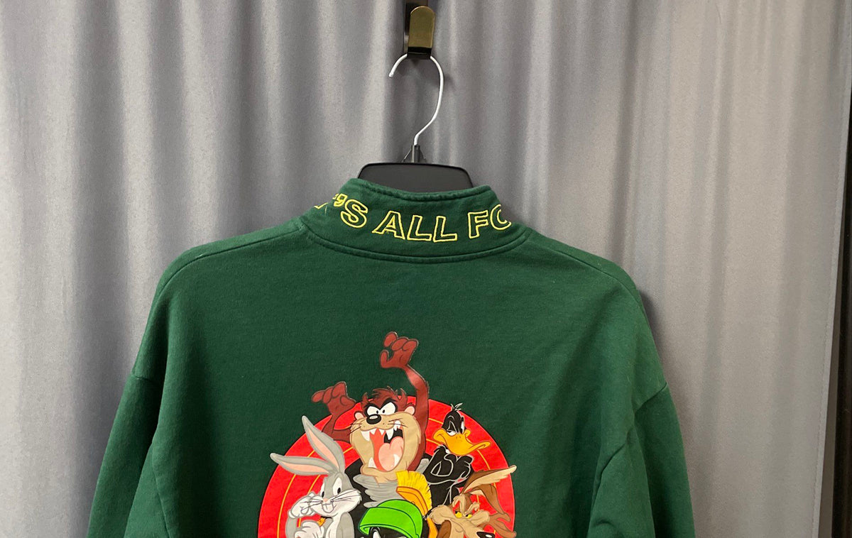 Looney Tunes Green 1/4 Zip Sweatshirt That's All Folks Graphic Sz Small