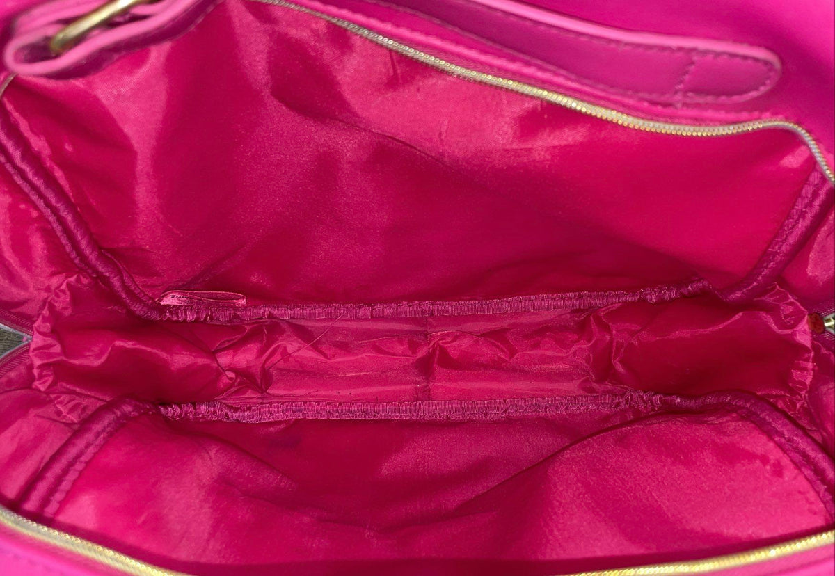 Juicy Couture Pink Faux Leather Backpack Black Sequin Gold Tone Hardware