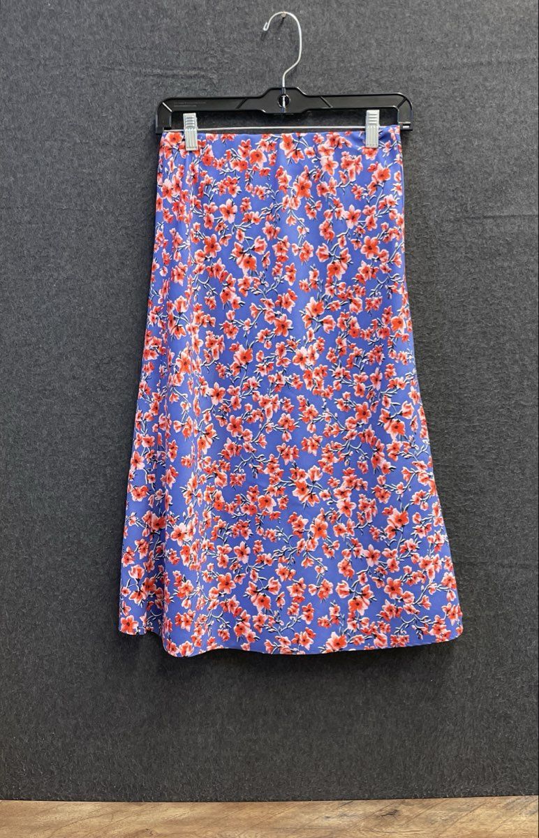 Ann Taylor Women's Floral Print Skirt Blue Red Petite Size XSP