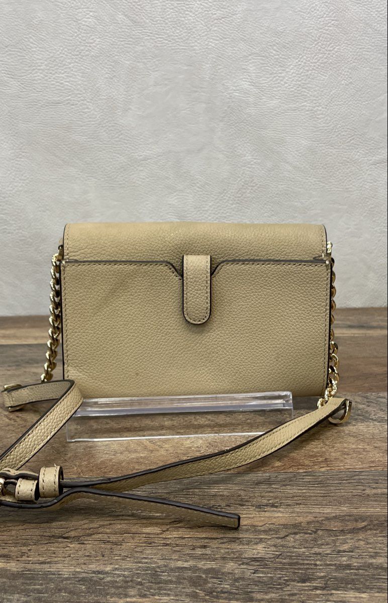 Michael Kors Beige Pebbled Leather Crossbody Wallet Bag Gold Hardware