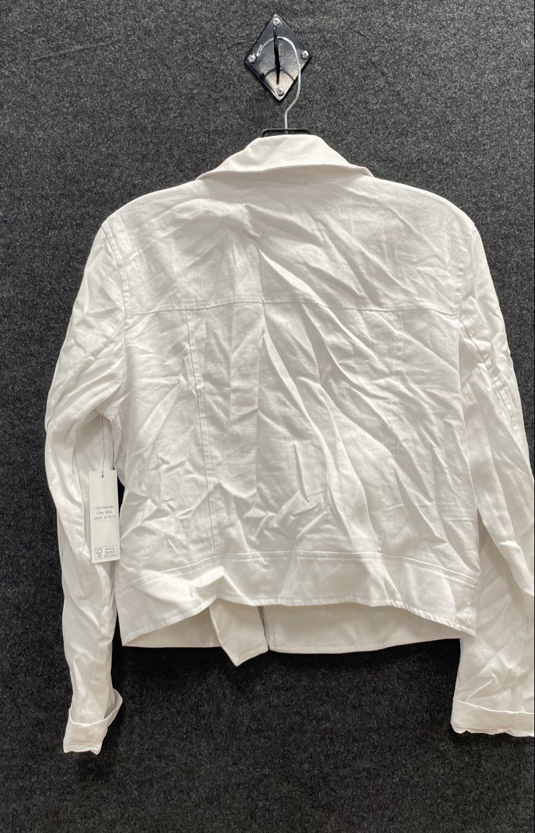 DKNY Women's White Linen Blend Asymmetrical Zip Moto Jacket Sz S NWT P1KLD044
