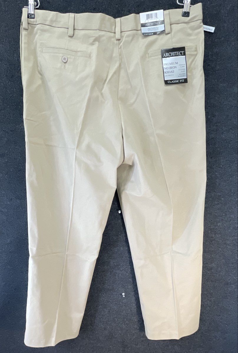 Architect Men's Premium No Iron Khaki Trousers Flat Stretch Sz 40x30 NWT