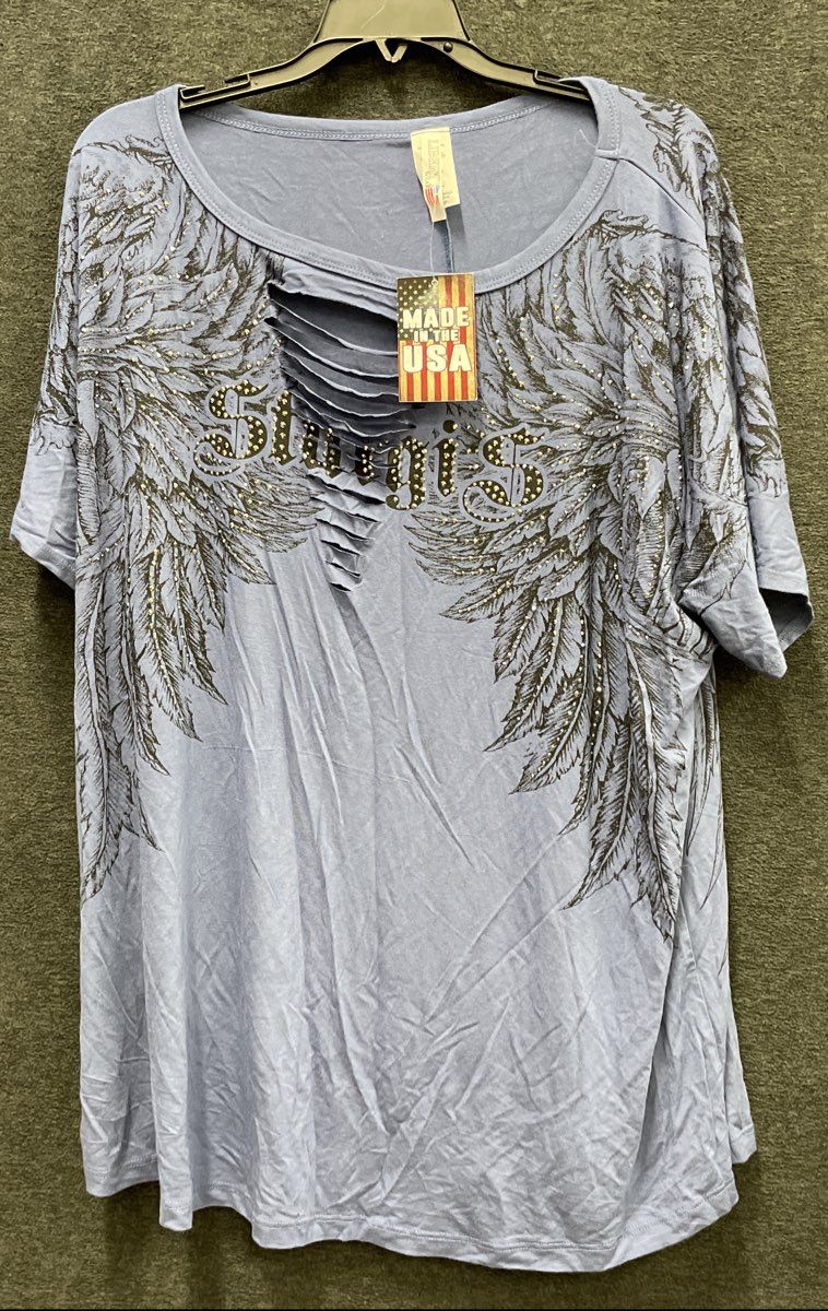 Liberty Wear Women's Sturgis Shirt Blue Wing Rhinestone NWT 2XL