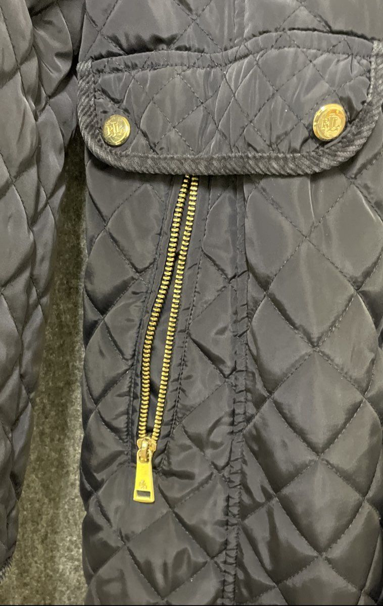 Lauren Ralph Lauren Women's Navy Blue Quilted Hooded Jacket Faux Fur Collar Sz M