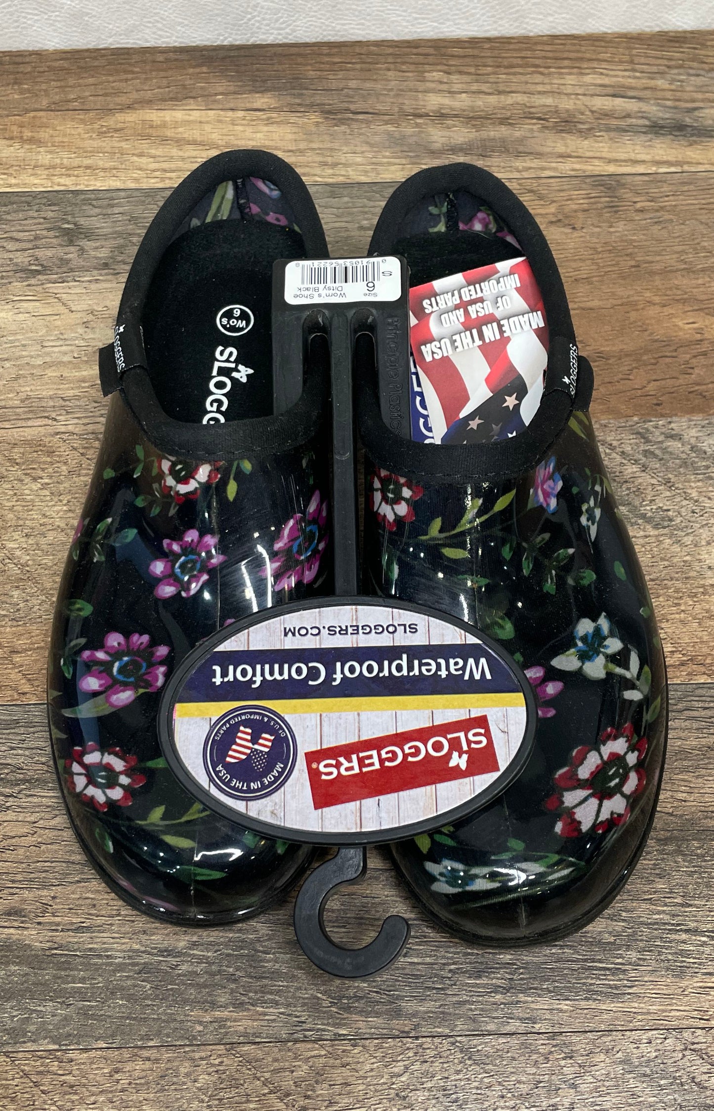 Sloggers Waterproof Comfort Garden Shoe Ditsy Black Floral Women's Size 6 NEW