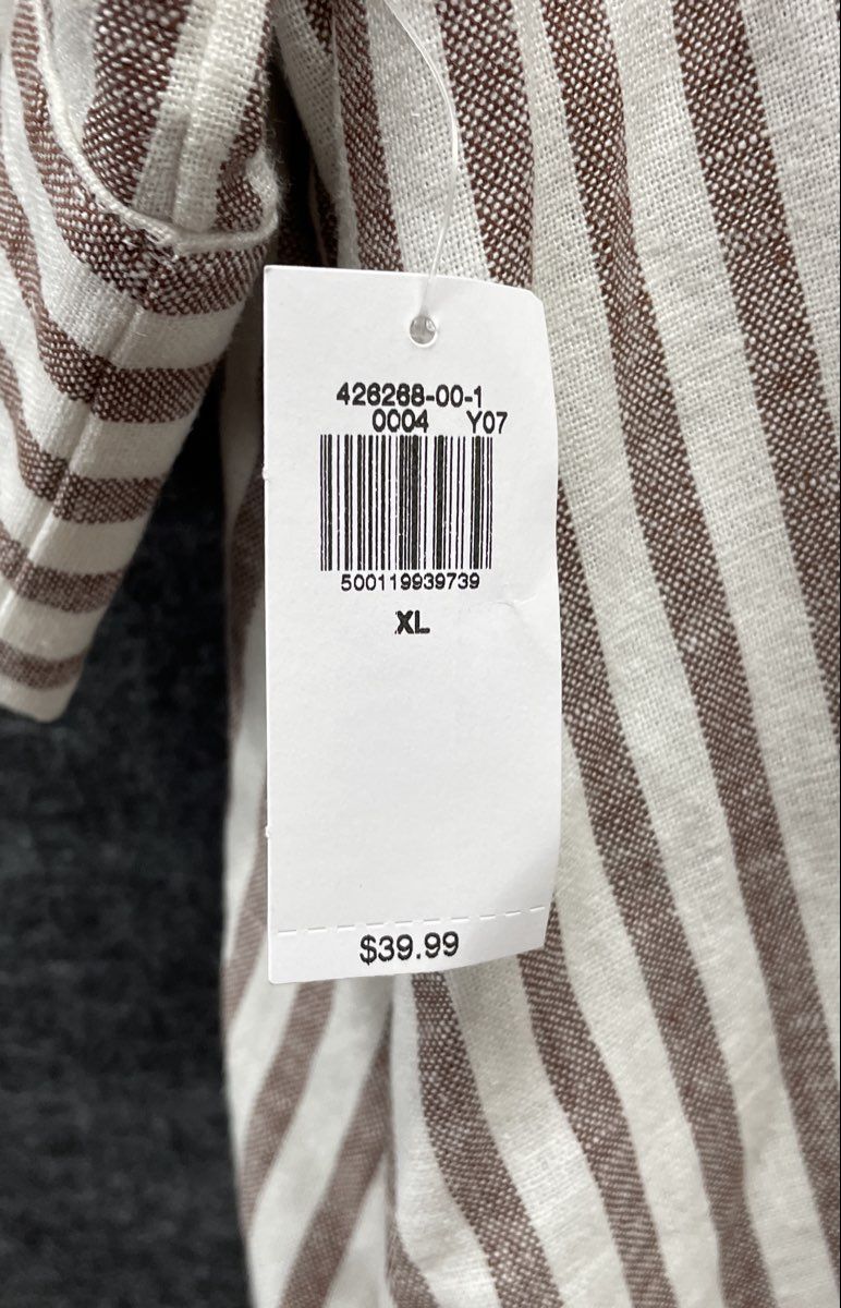Old Navy Women's White Brown Striped Short Sleeve Button Up Tunic Shirt NWT XL