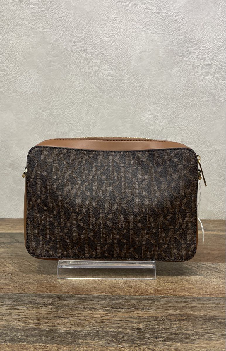 Michael Kors Brown Logo Jet Set Large Crossbody Camera Bag Gold Hardware