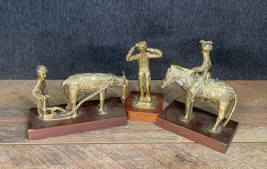 Lot Of 3 Vintage Styled Brass/Wooden Figurines