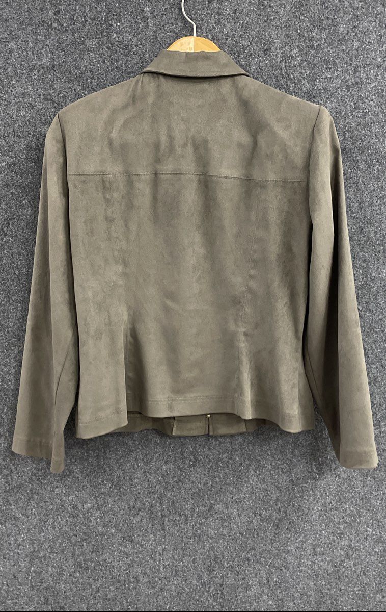 Plaza South Women's Sage Green Faux Suede Full Zip Jacket Vintage Y2K Sz 12