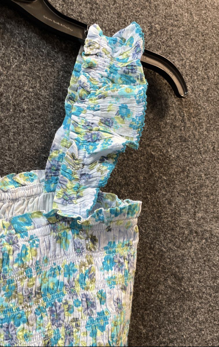 Aerie Women's Blue Floral Smocked Tiered Ruffled Mini Dress Size S NWT