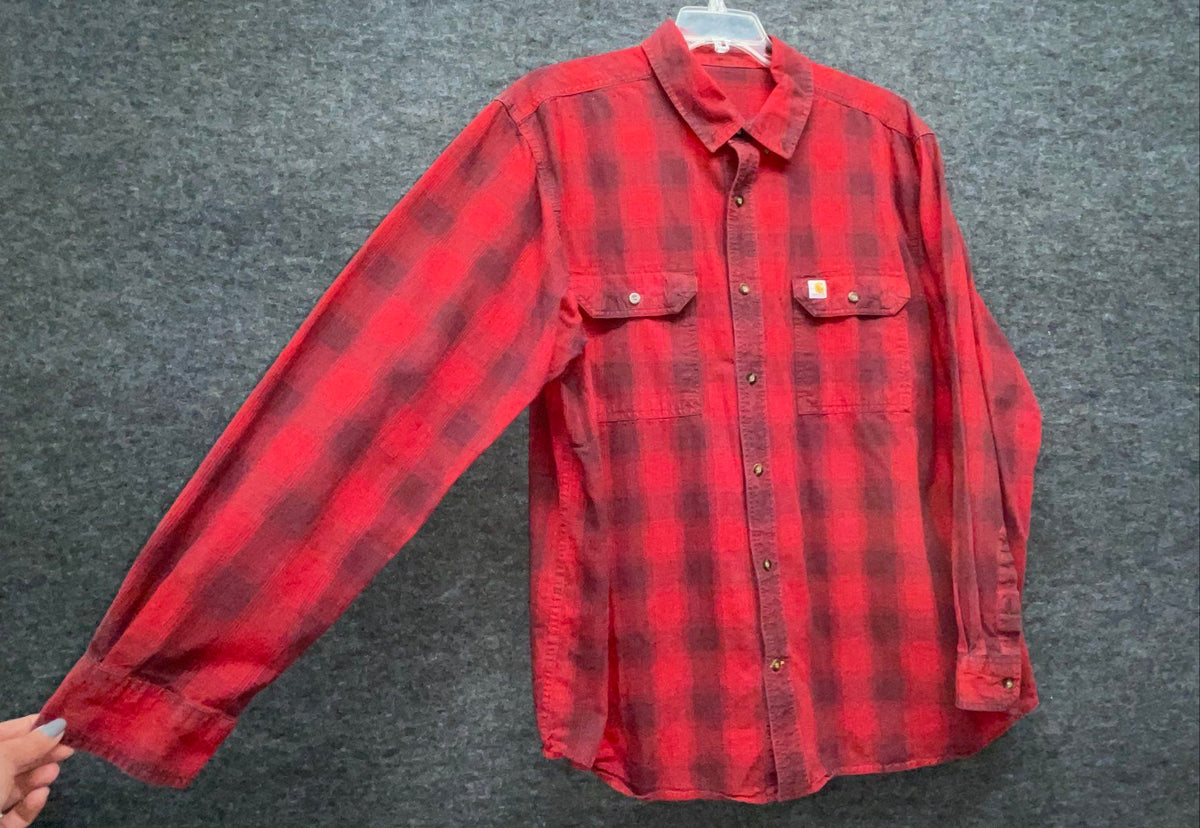 Carhartt Men's Red Plaid Flannel Long Sleeve Button Up Shirt Sz 2XL