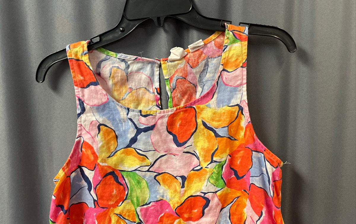 C & C California Women's Multicolor Floral Print 100% Linen Sleeveless Dress S