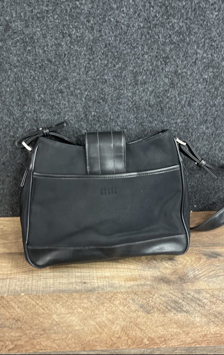 Vintage Crazy Horse Black Canvas Faux Leather Shoulder Bag