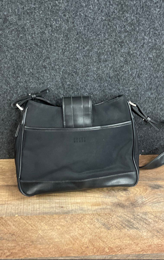 Vintage Crazy Horse Black Canvas Faux Leather Shoulder Bag