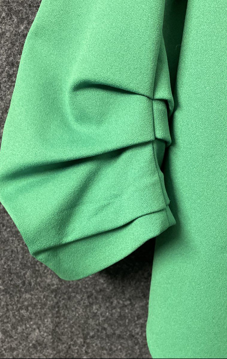 Nine West Women's Green Cropped Open Front Blazer Jacket Ruched Sleeve Sz PM