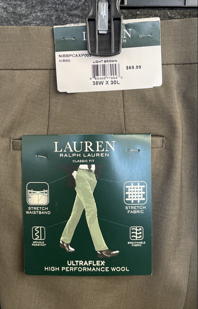 Lauren Ralph Lauren Men's Light Brown Ultraflex Wool Suit Pants Sz 38x30 NWT