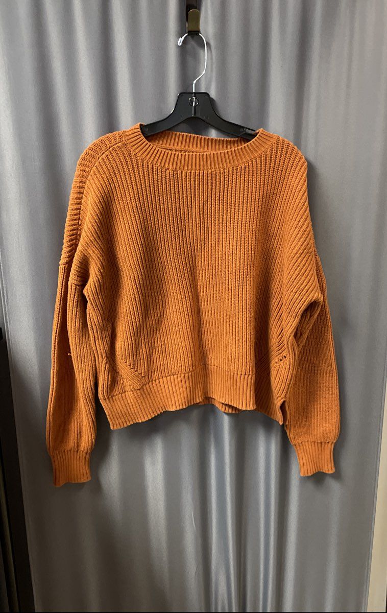 Duluth Trading Co. Women's Orange Ribbed Knit Cotton Blend Sweater Sz S