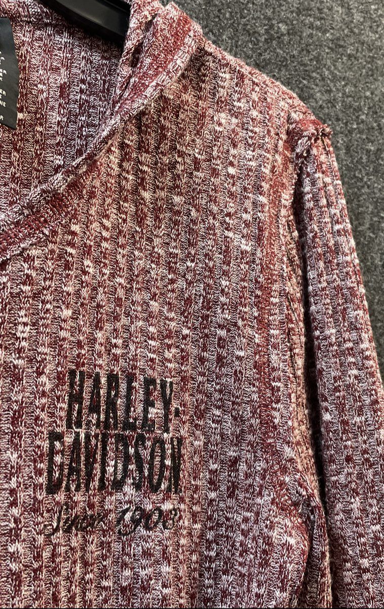 Harley-Davidson Burgundy Marl Hooded Henley Long Sleeve Knit Shirt Sz L