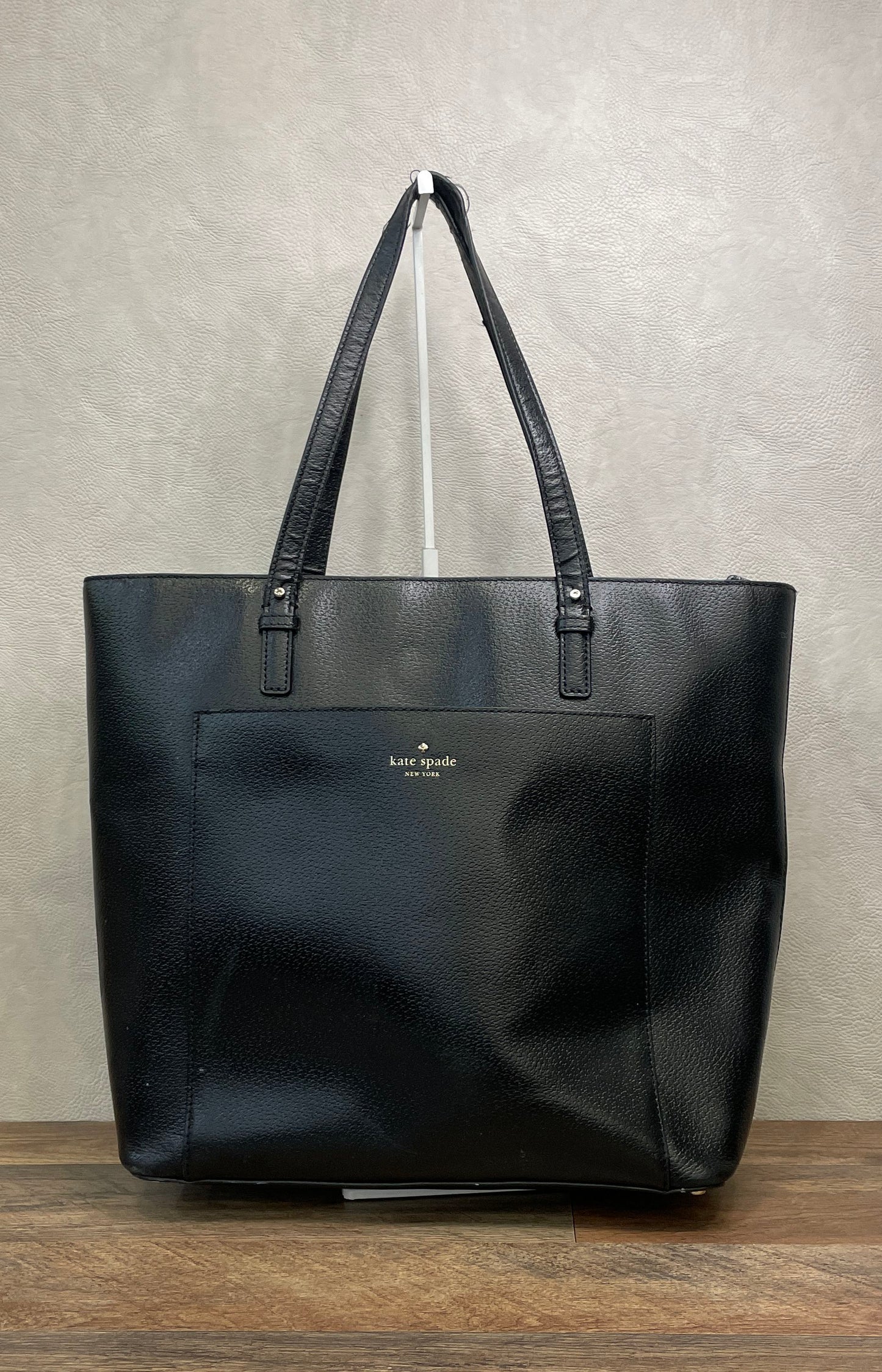 Kate Spade Black Pebbled Leather Tote Handbag Large Front Pocket Silver Hardware