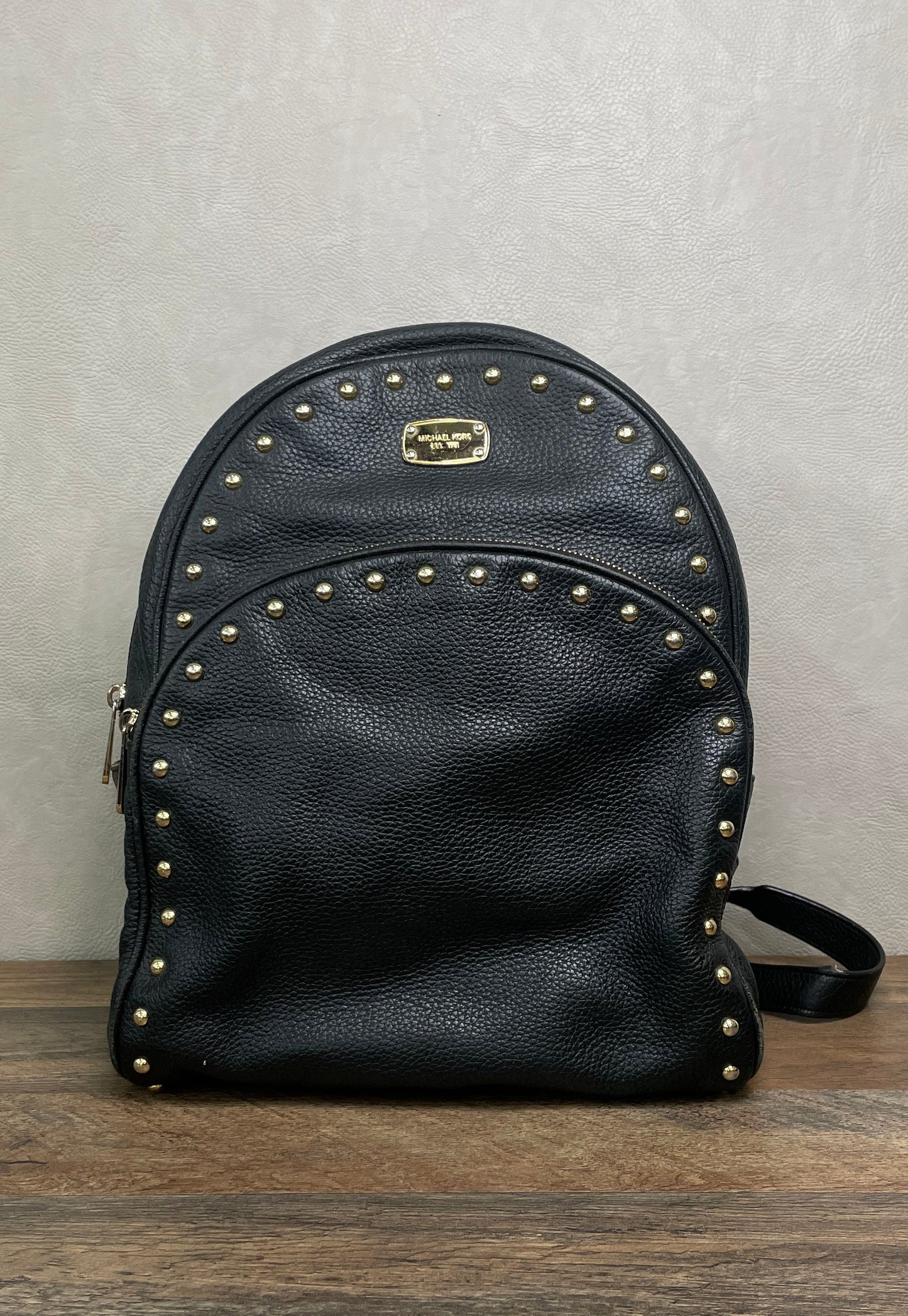 Michael Kors Black Pebbled Leather Studded Backpack Gold Hardware