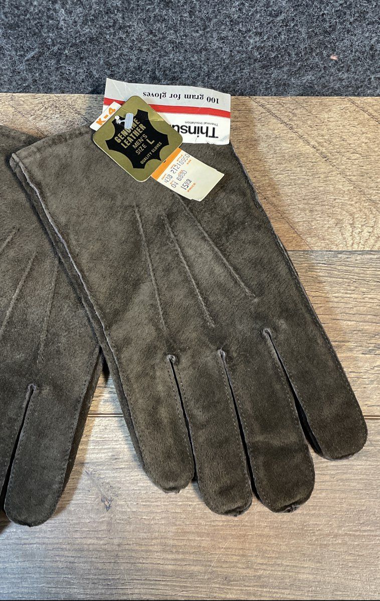 Vintage 90s Men's Brown Suede Leather Thinsulate Insulated Gloves Size L NWT