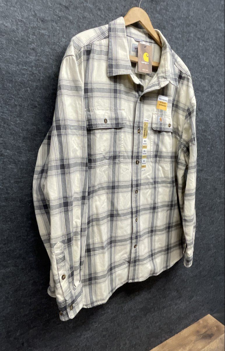 Carhartt Men's Cream Gray Plaid Button Up Shirt 104451 Original Fit NWT 2XL